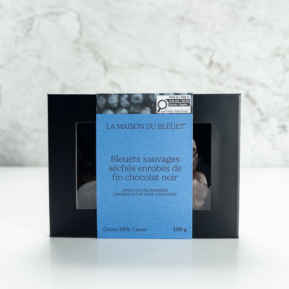 Boîte de Bleuets sauvages séchés enrobés de chocolat 100 g