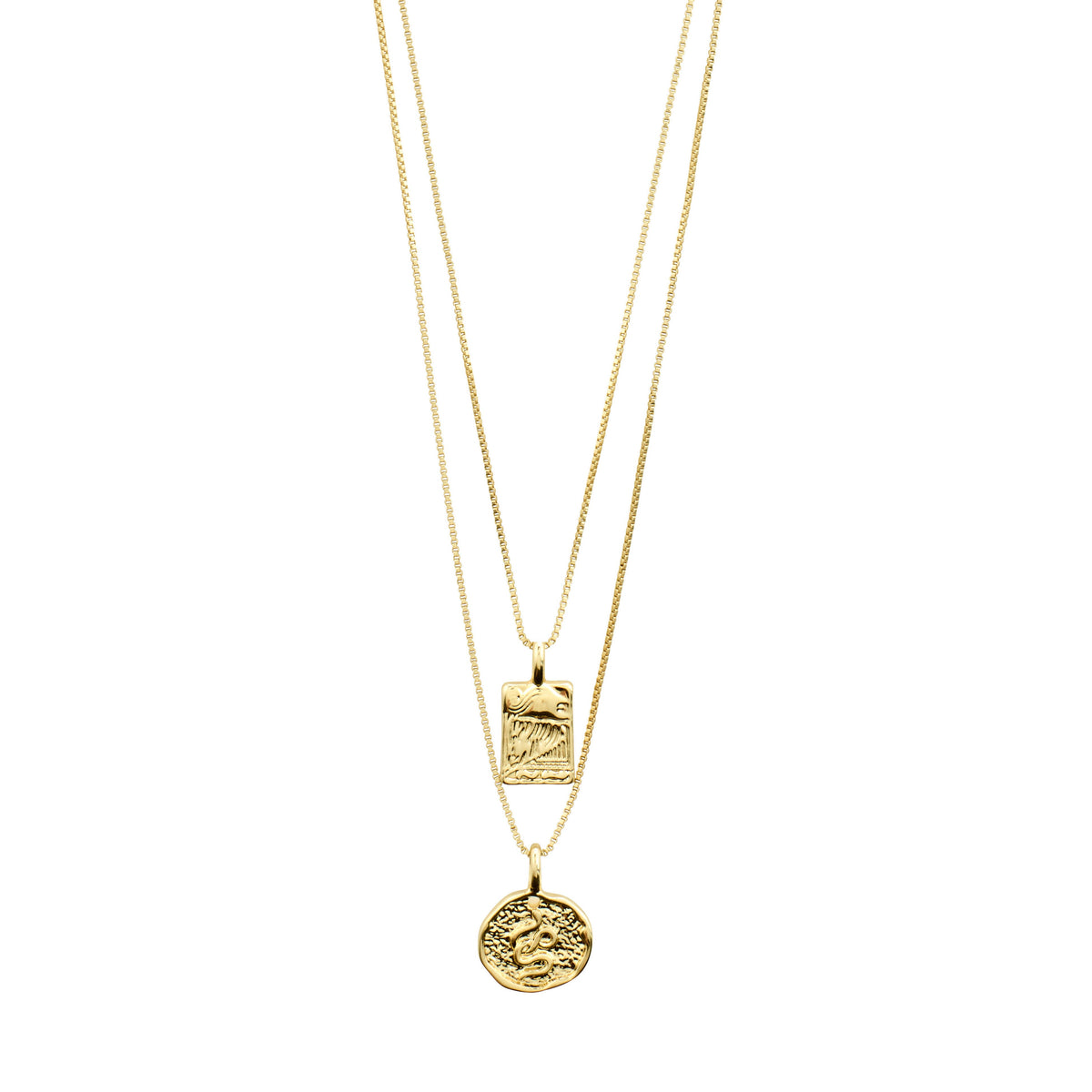 Collier doré à deux chaînes et pendentifs
