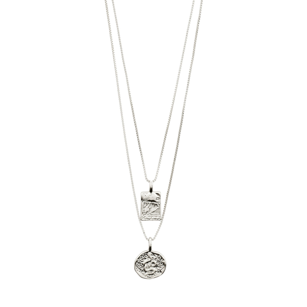 Collier argenté à deux chaînes et pendentifs