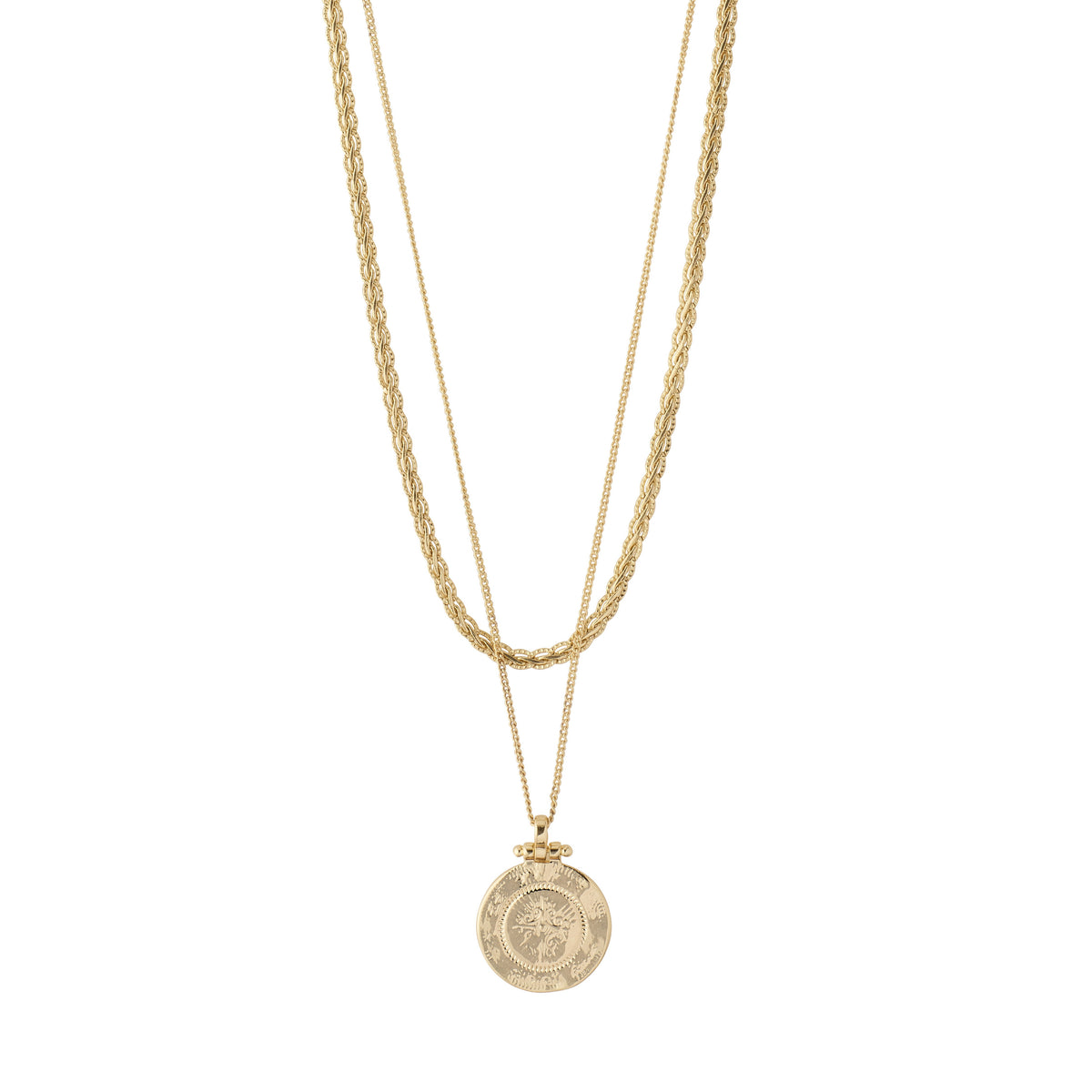 Collier doré à deux chaînes avec médaillon rond