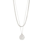 Collier argenté à deux chaînes avec médaillon rond