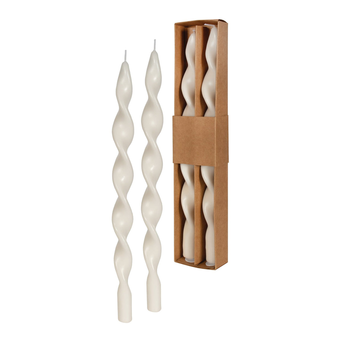 Chandelles effilées torsadées 35 cm, Ensemble de 2, couleur blanc