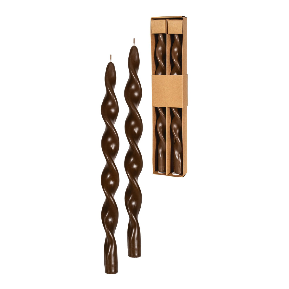 Chandelles effilées torsadées 35 cm, Ensemble de 2, couleur chocolat