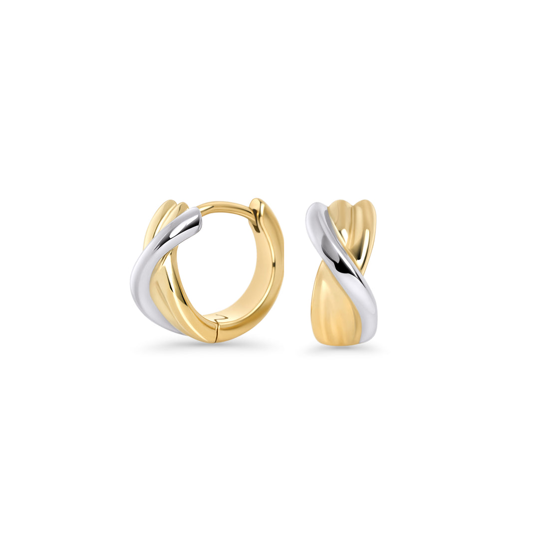 Boucles d’oreilles entrelacées à dominante dorée et détails argentés