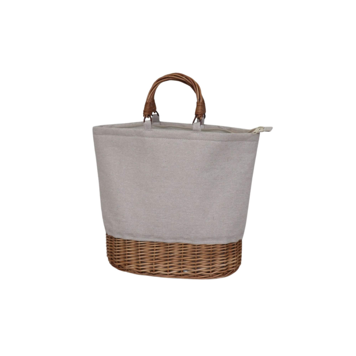 Sac à fond en osier et tissu gris