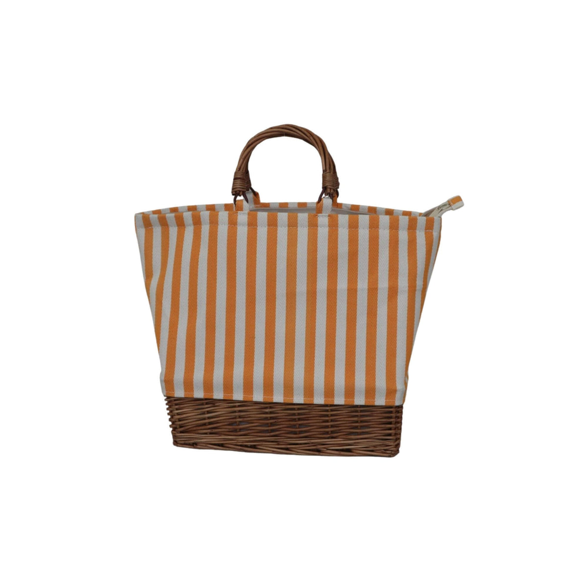 Sac à fond en osier et tissu rayé ocre et blanc