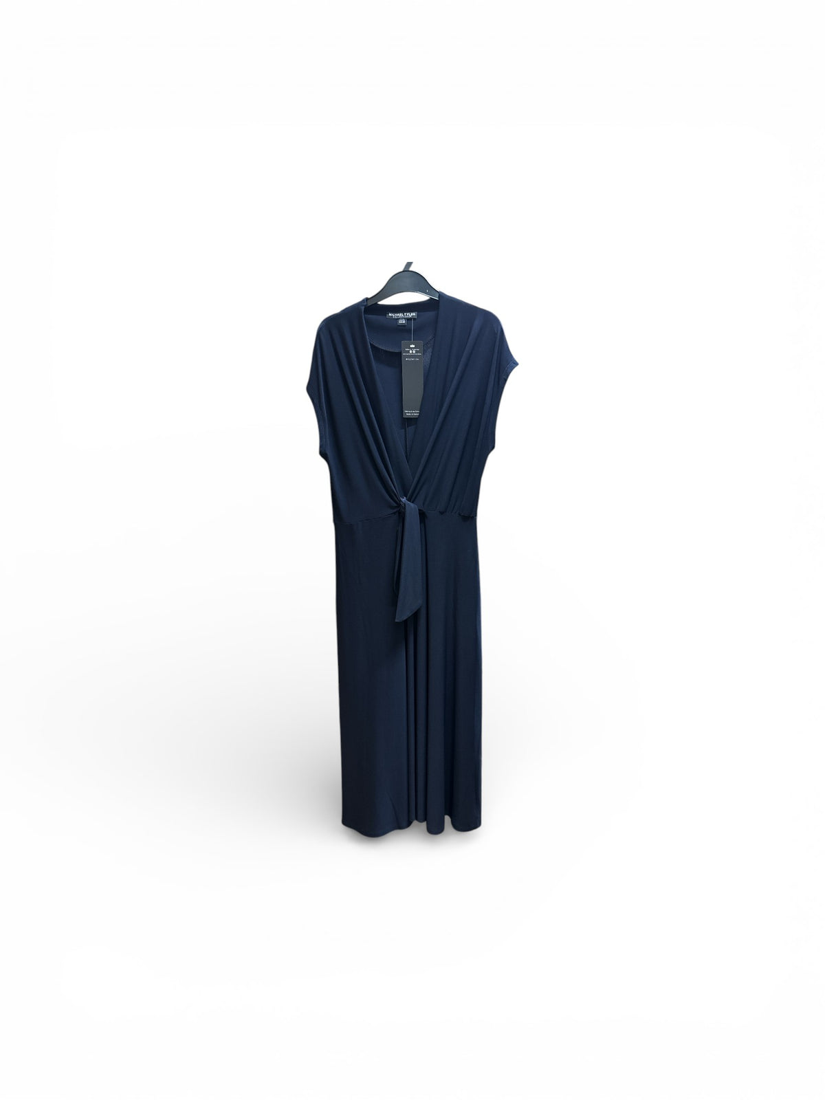 Robe bleu marine à manches courtes et taille nouée
