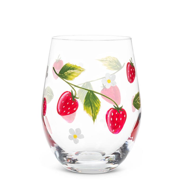 Verre sans pied fraises et fleurs