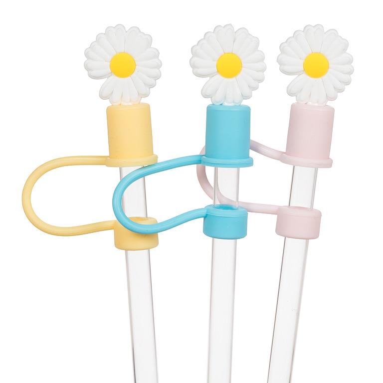 3 pailles jumbo avec embouts marguerite