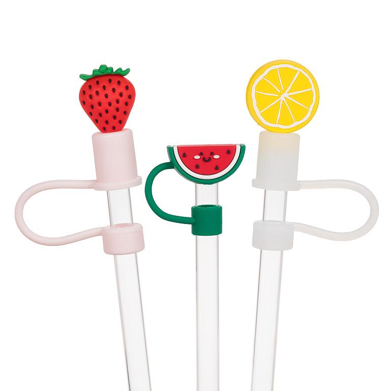 3 pailles jumbo avec embouts fruits