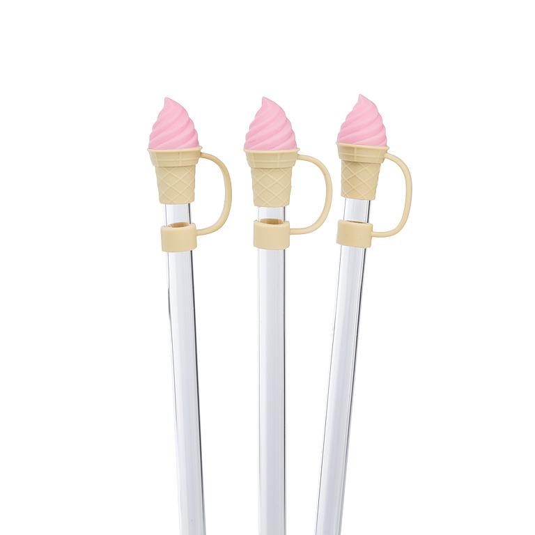 3 pailles jumbo avec embouts cornet de crème glacée
