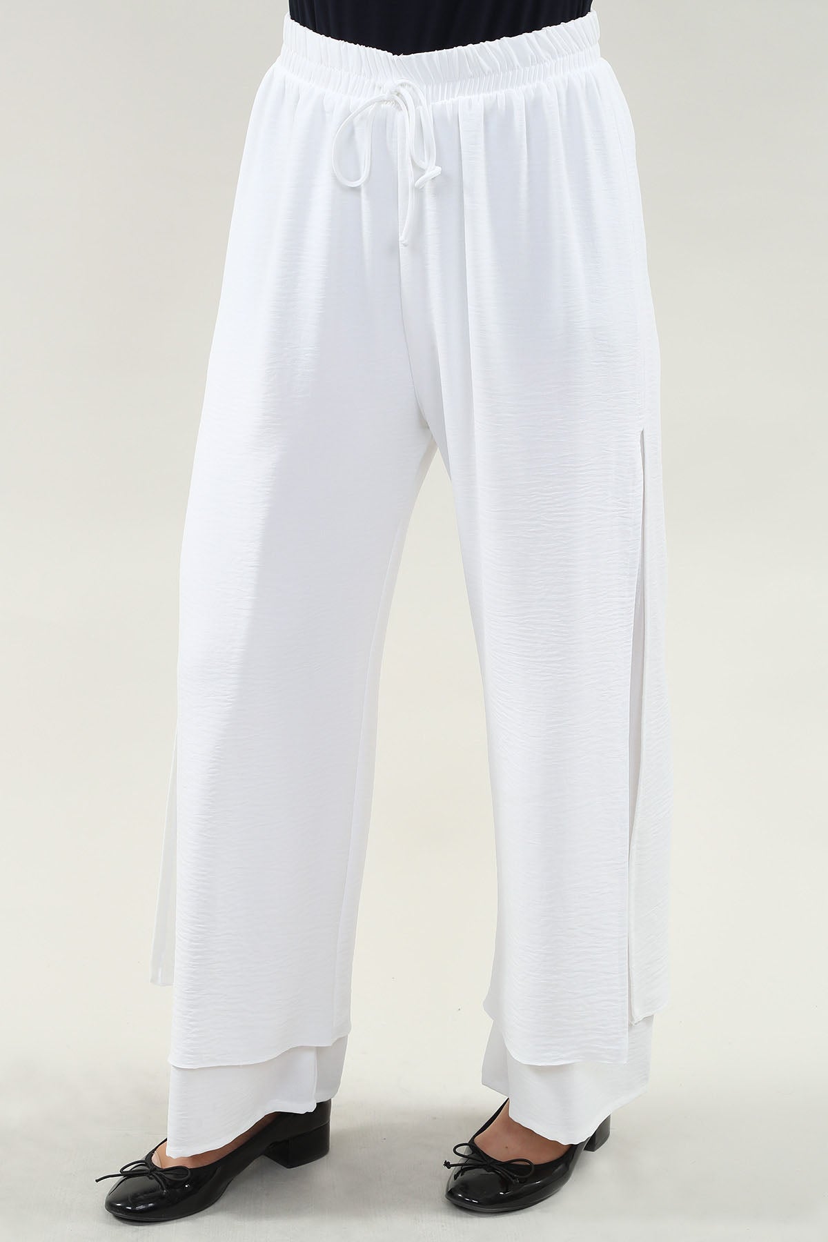 Pantalon ample blanc à taille élastique