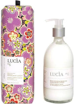 Lotion pour le corps Lucia avec emballage mauve fleuri