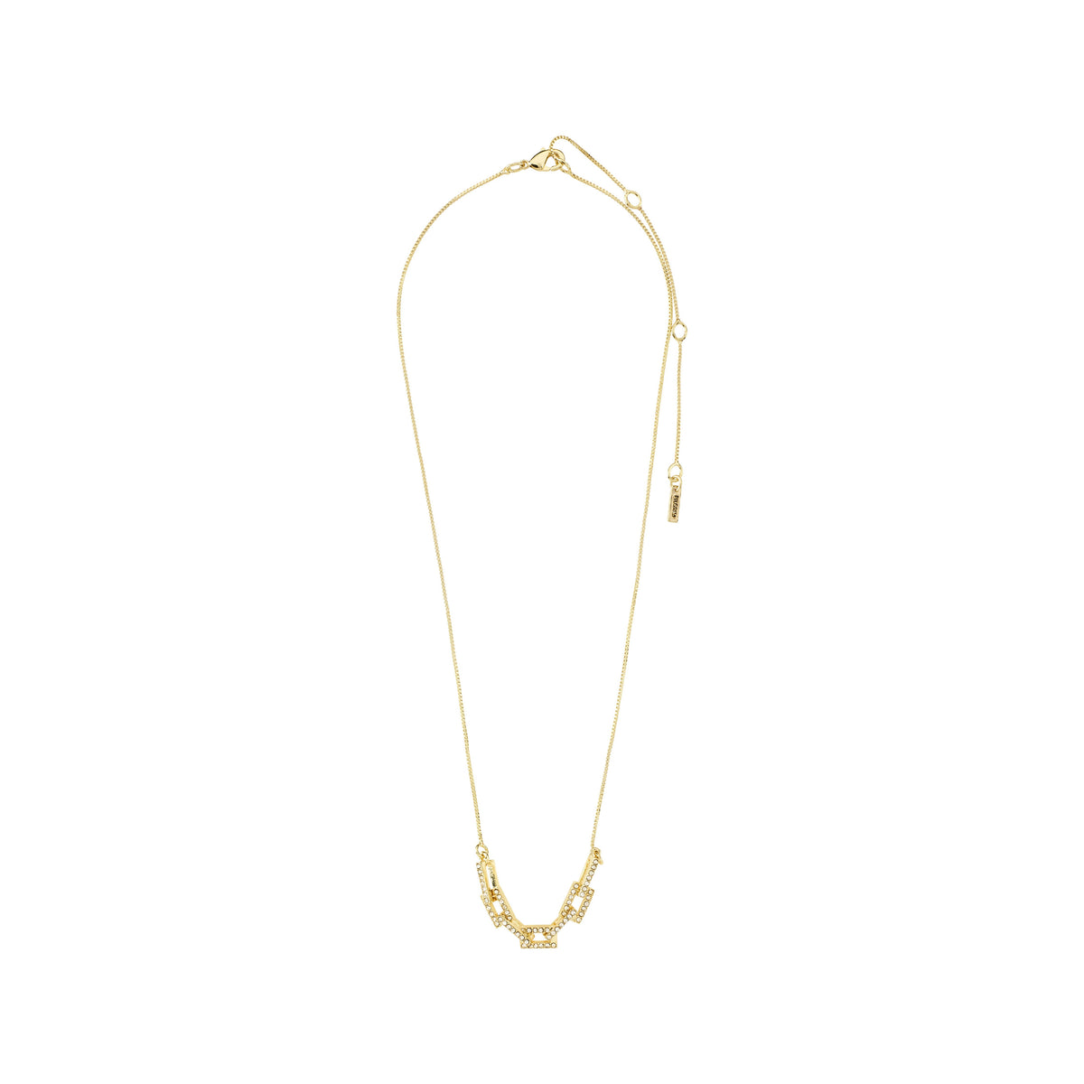 Collier doré à petits anneaux décoratifs, présenté à plat