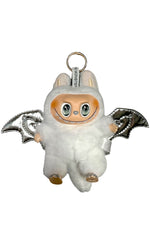 Porte-clés peluche blanche avec ailes de chauve-souris