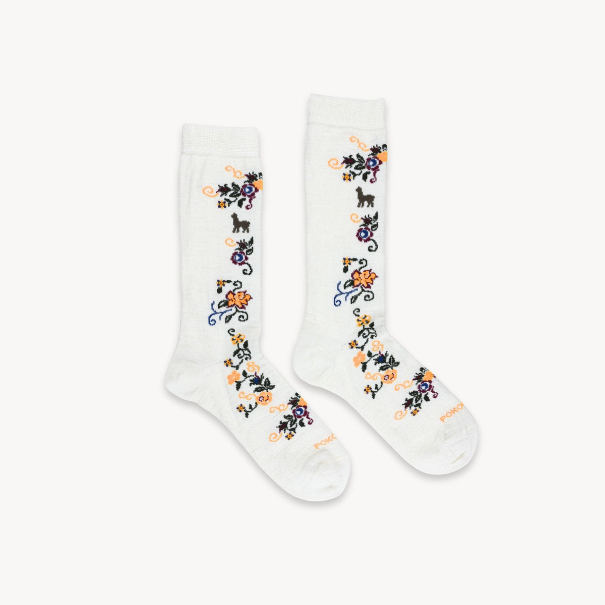 Chaussettes Wild Rose en mélange d’alpaga – Blanc – Pokoloko