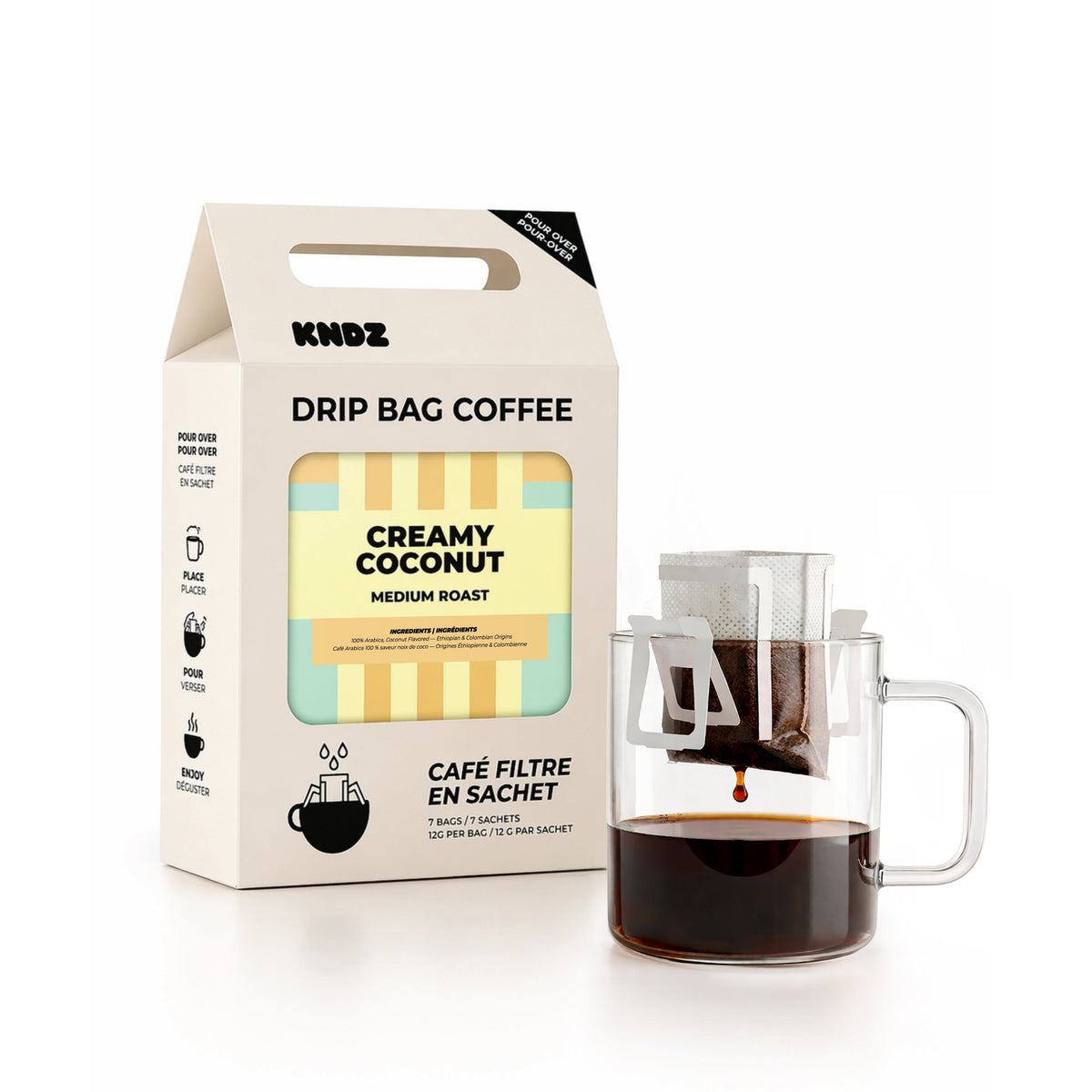 Café Creamy Coconut de KNDZ — sachets-filtres individuels, sept portions