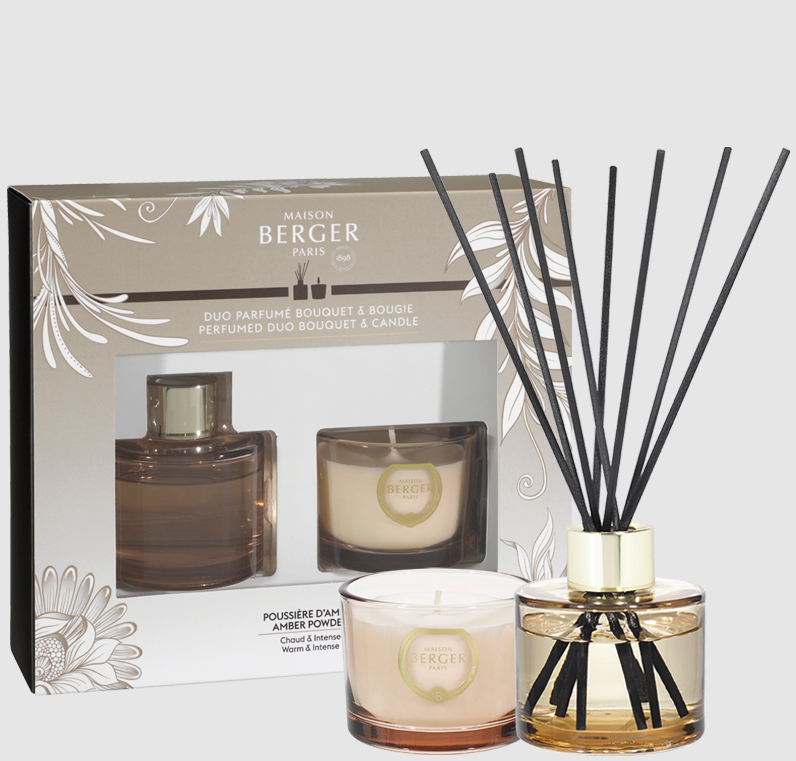 Coffret Holly nude – Mini bouquet et bougie Poussière d’ambre – Maison Berger