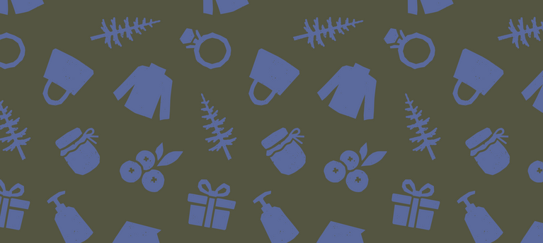 Motifs bleus de produits, cadeaux et conifères Maison Taïga