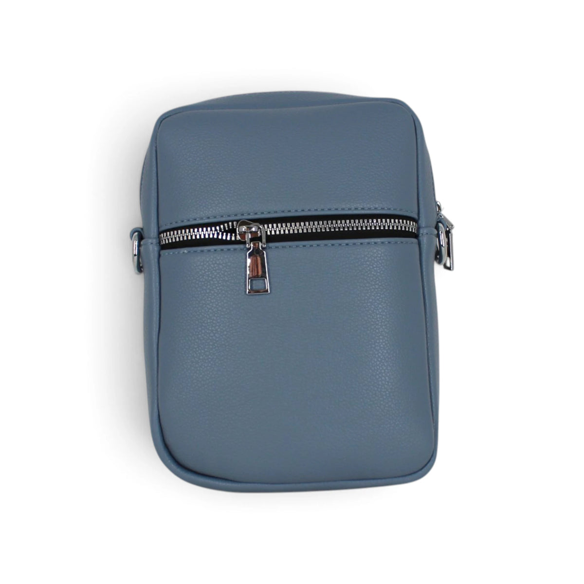 Petite sacoche bleue à fermeture zippée, vue arrière