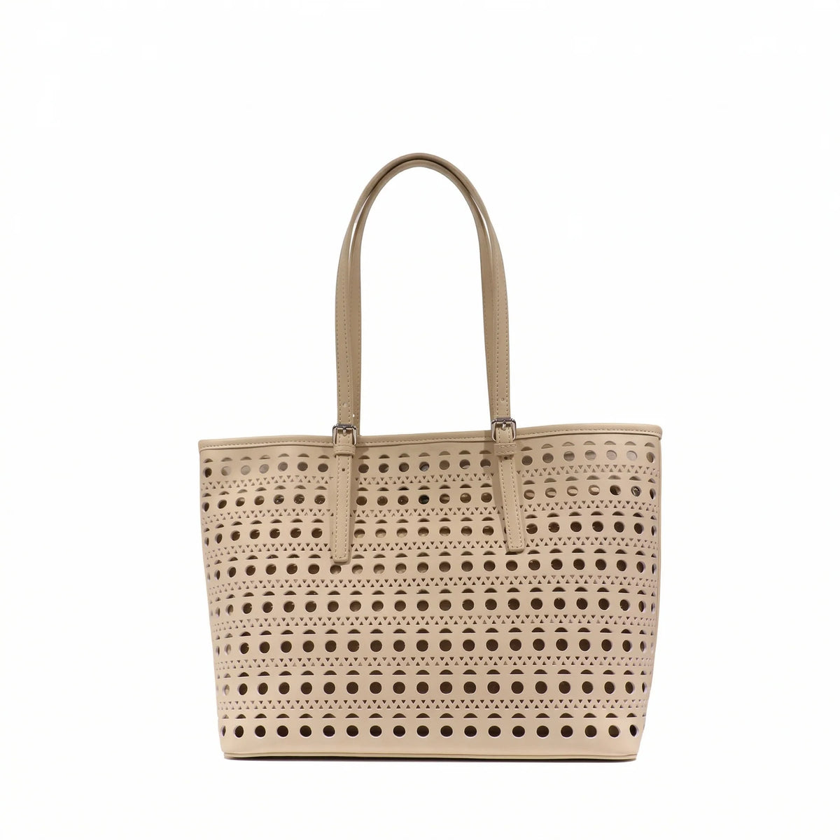 Sac cabas beige à motif ajouré et longues anses