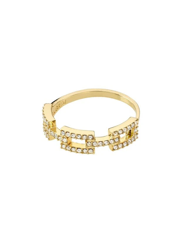 Bague dorée à motifs rectangulaires ornés de pierres