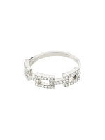 Bague argentée à motifs rectangulaires ornés de pierres