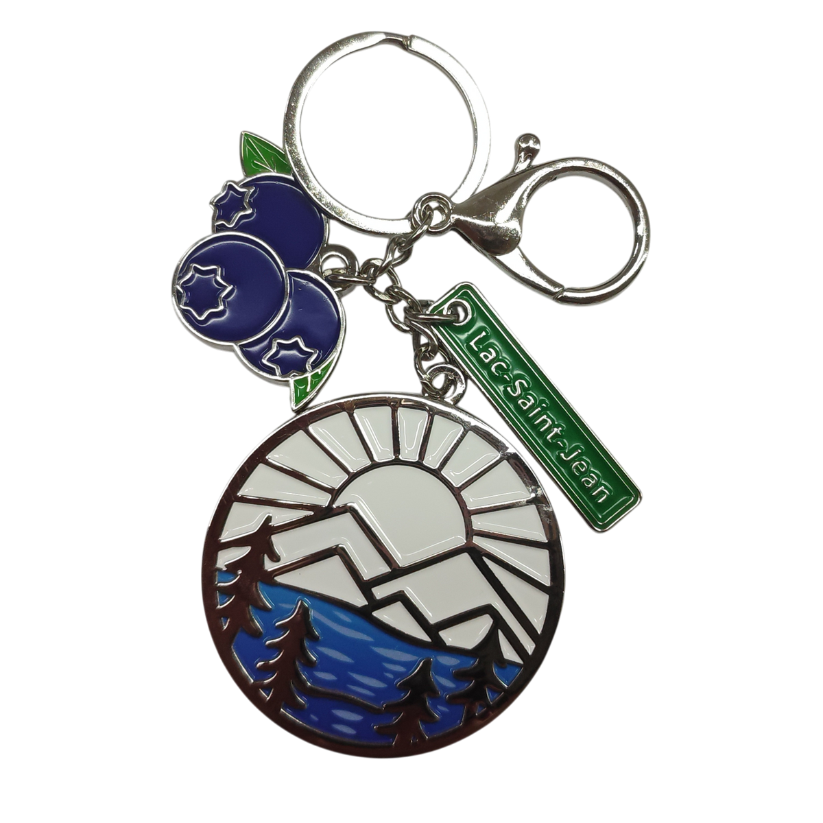 Porte-clés Lac-Saint-Jean avec breloques de bleuets