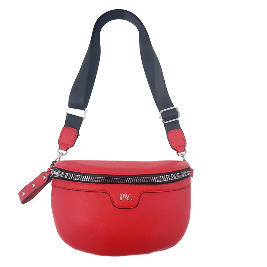 Sac banane rouge à bandoulière noire