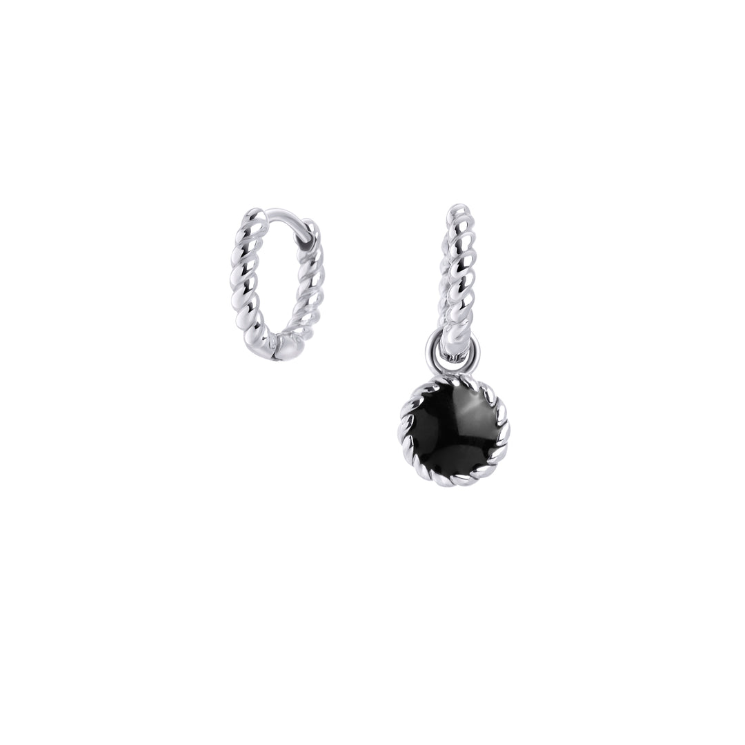 Boucles d’oreilles argentées convertibles avec pendentif noir