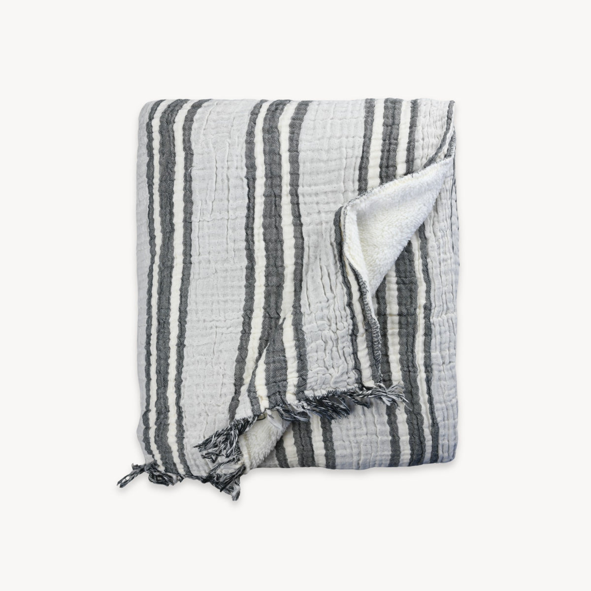 Jeté Crinkle doublé en molleton – Rayures charbon – Pokoloko