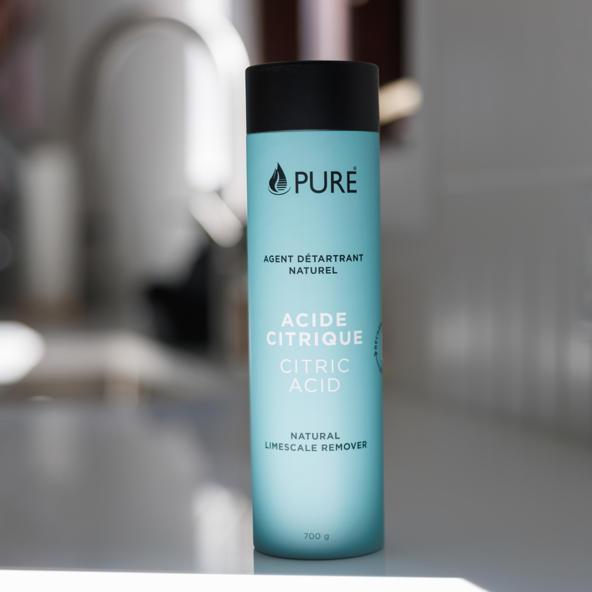 Acide citrique Pure 700 g en tube — présentation du produit.