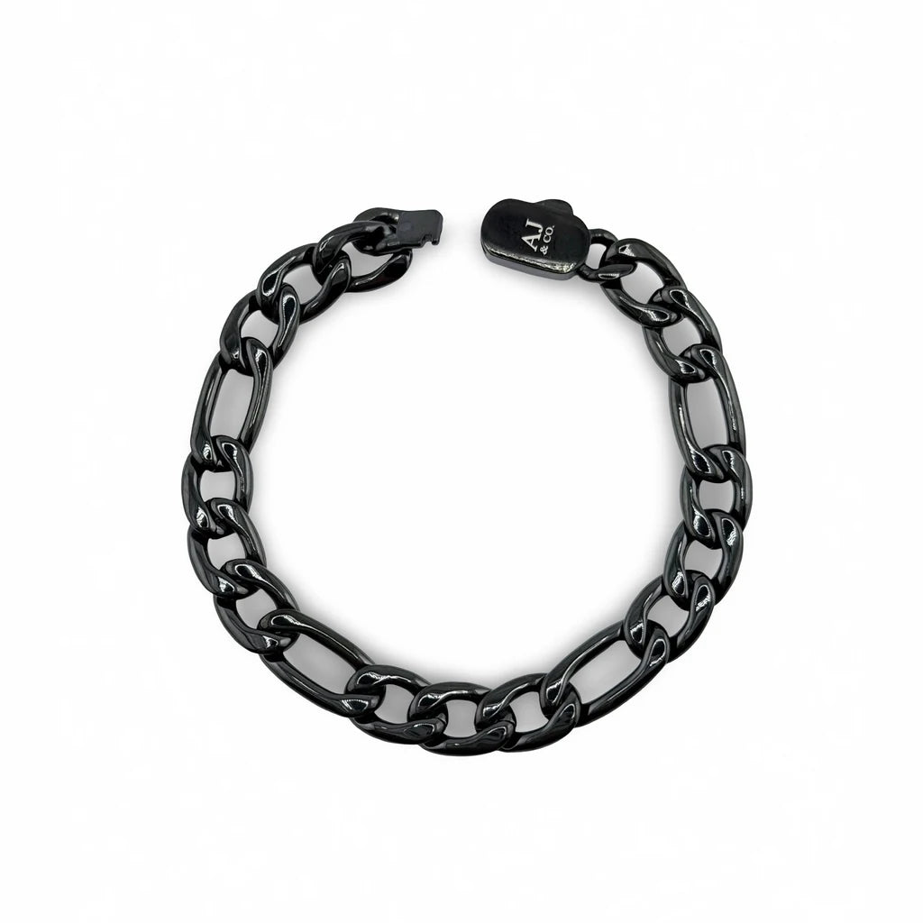 Bracelet Pilier noir AJ&co à maille Figaro, vue de dessus