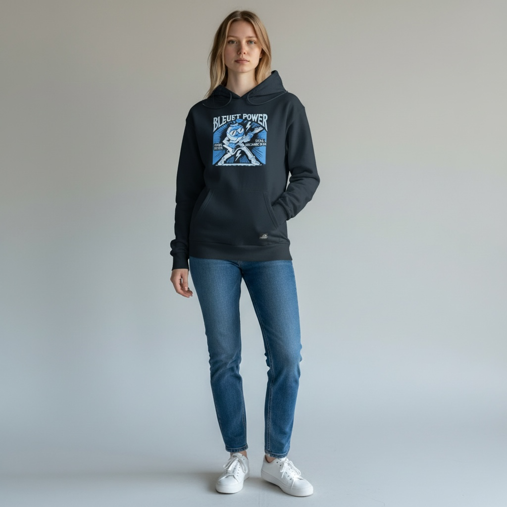 Coton ouaté à capuchon Bleuet Power – marine