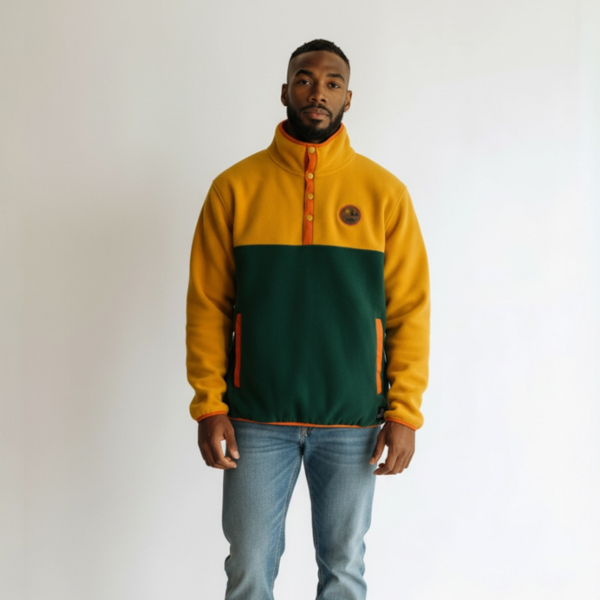 Micro-polar rétro unisexe – homme avec polar retro jaune et vert