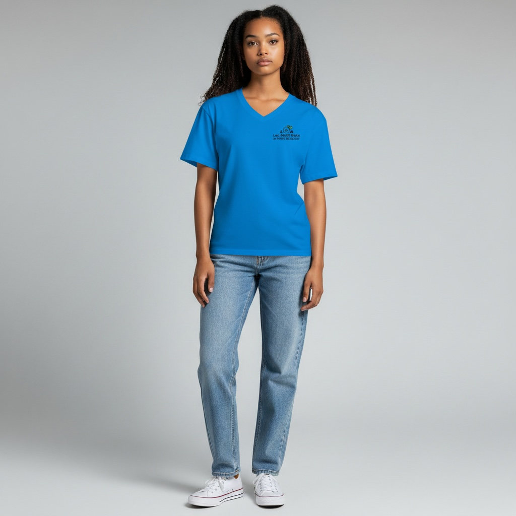 T-shirt à col V pour femme – bleu Saphir