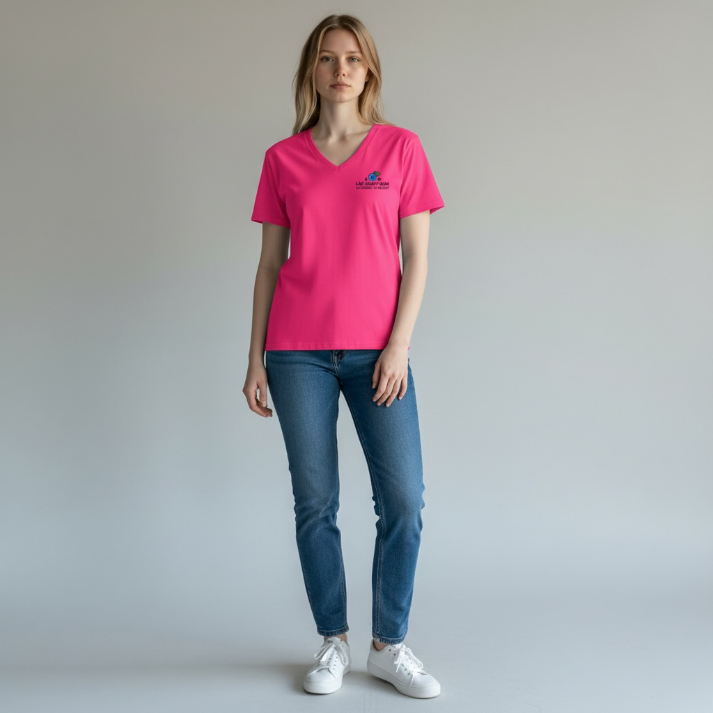 T-shirt à col V pour femme – rose heliconia