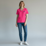 T-shirt à col V pour femme – rose heliconia