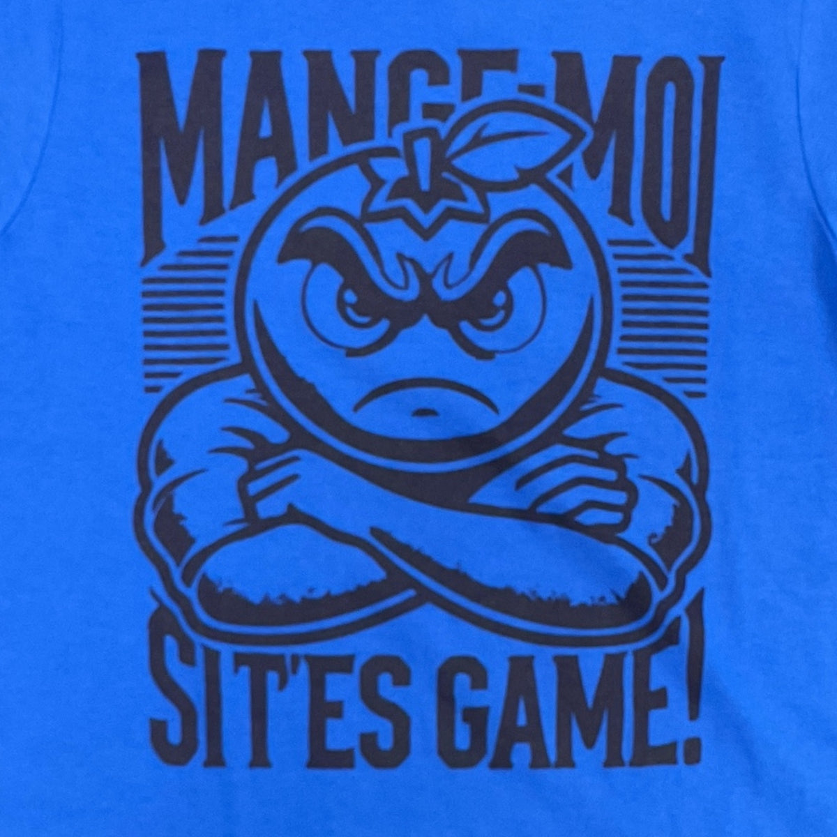 T-shirt unisexe « Mange-moi si t’es game » – dessin visible à l'avant du T-shirt Mange Moi Bleu Royal