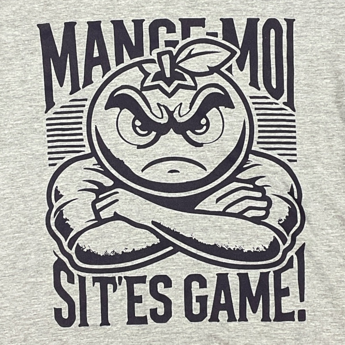 T-shirt unisexe « Mange-moi si t’es game » – dessin visible à l'avant du T-shirt Mange Moi Gris Clair