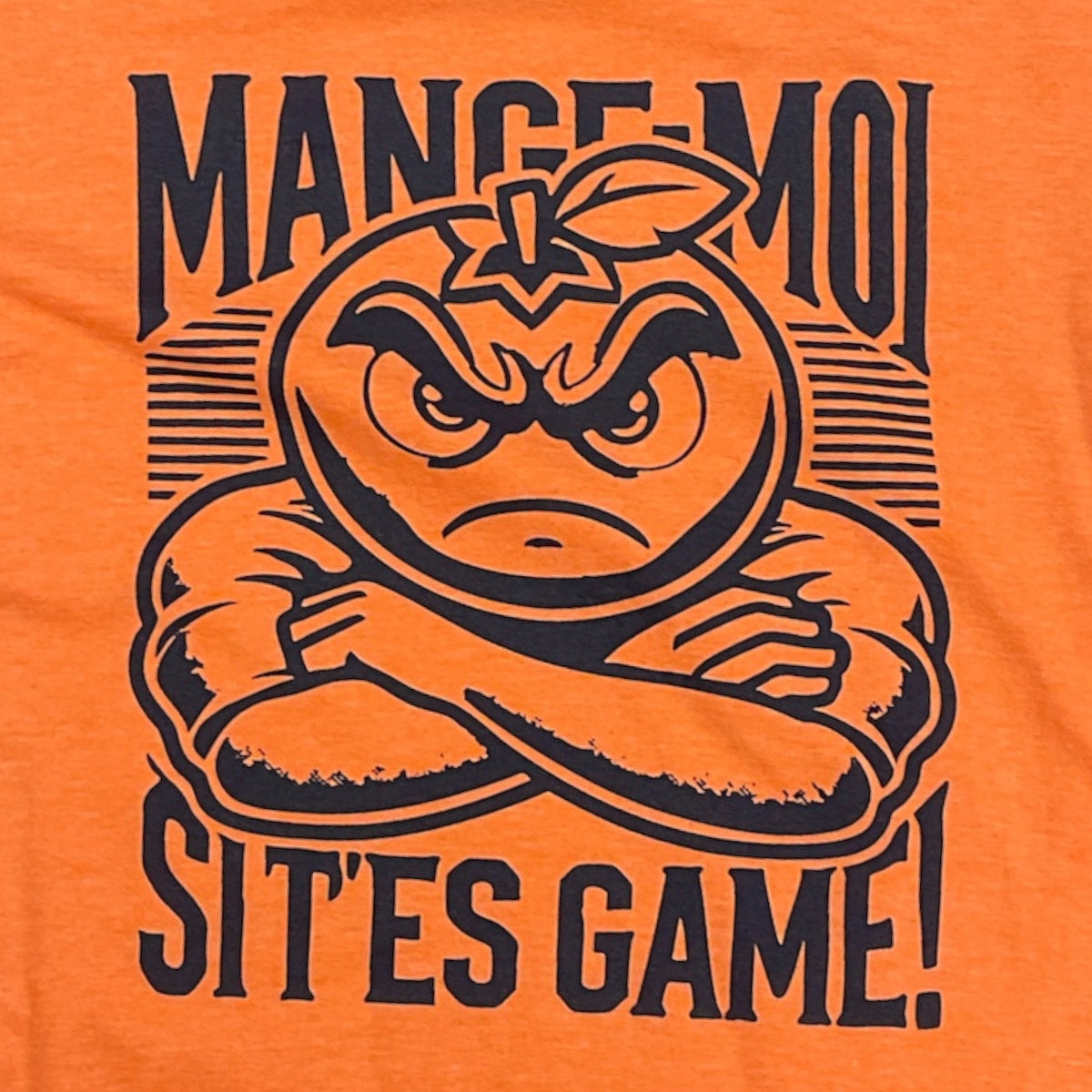 T-shirt unisexe « Mange-moi si t’es game » – dessin visible à l'avant du T-shirt Mange Moi Orange
