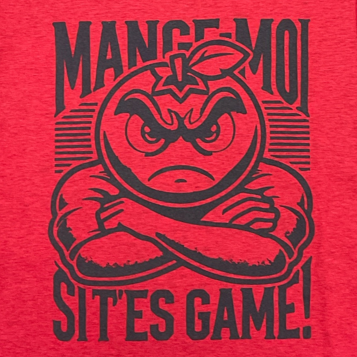 T-shirt unisexe « Mange-moi si t’es game » – dessin visible à l'avant du T-shirt Mange Moi Rouge Cerise