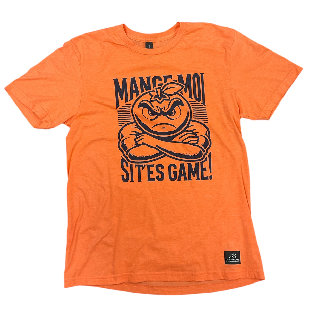 T-shirt unisexe « Mange-moi si t’es game » – orange avec dessin à l'avant