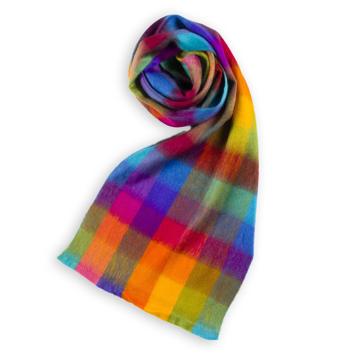 Écharpe en mélange d’alpaga – Carreaux multicolores – Pokoloko