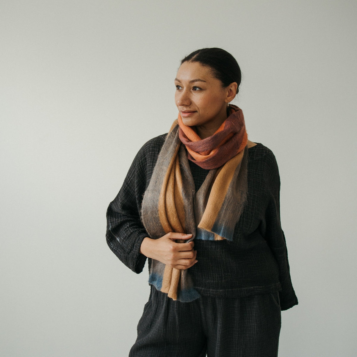 Écharpe Aspen en mélange d’alpaga – Rayures multicolores – Pokoloko