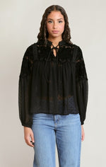 Blouse transparente en dentelle Dex, coloris noir, vêtement porté