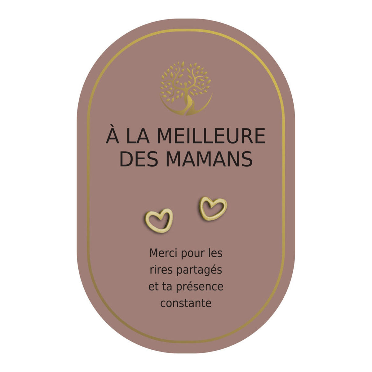Boucles d’oreilles en cœurs dorés sur carte rose Earth Angel « À la meilleure des mamans ».