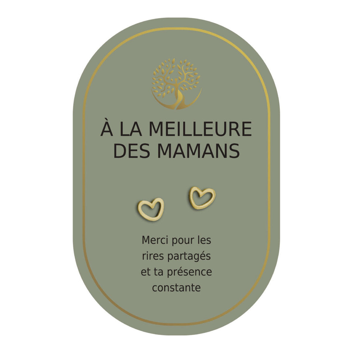 Boucles d’oreilles en cœurs dorés sur carte verte Earth Angel « À la meilleure des mamans ».