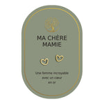 Boucles d’oreilles en cœurs dorés sur carte verte Earth Angel « Ma chère mamie ».