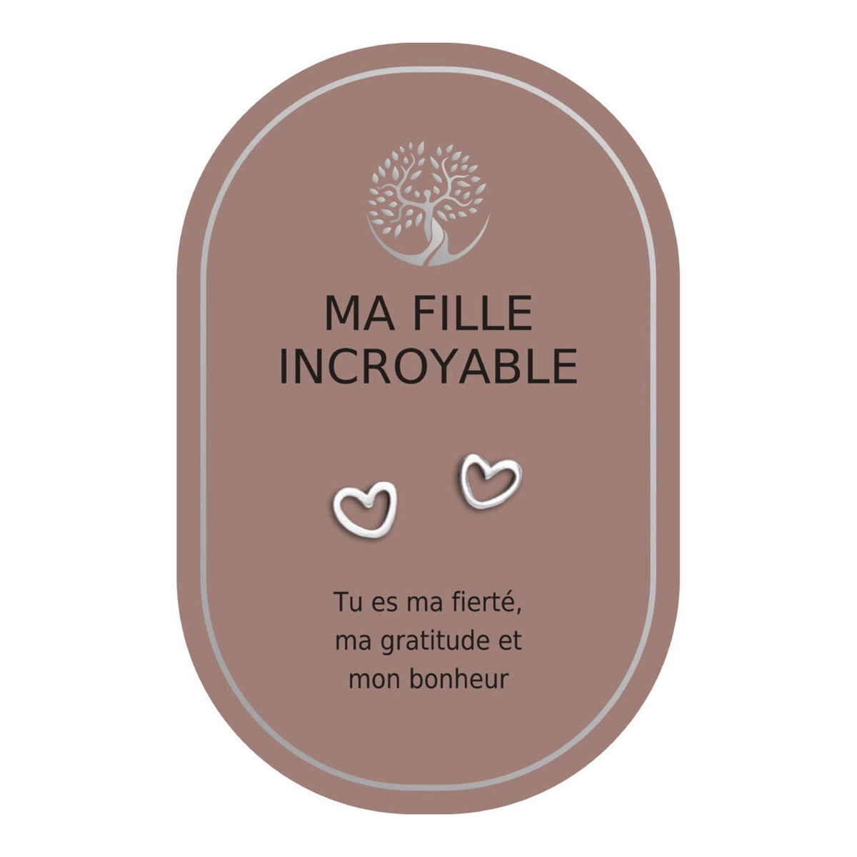 Boucles d’oreilles en cœurs argentés sur carte rose Earth Angel « Ma fille incroyable ».